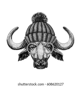 Image of bison, bull, buffalo for tattoo, logo, emblem, badge design Vector image