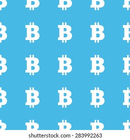 Image of bitcoin symbol, repeated in straight lines on blue background