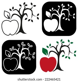 image of black apple tree with ripe fruits on white background