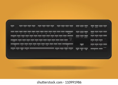 Image of black computer keyboard against a colorful orange background.