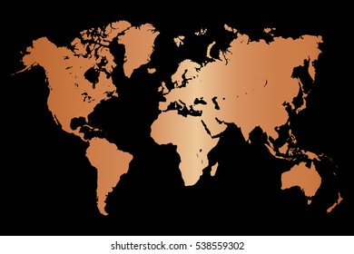Image of a black and Copper world map vector illustration on a gray background.