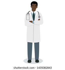 An image of a black doctor isolated on a white background. Vector image.