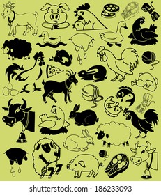 image of black icons of farm animals and natural products.