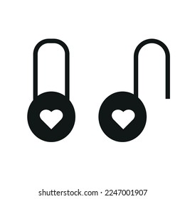 Image of a black lock in open and closed form, with a heart instead of a well