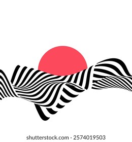 
Image Black on white abstract perspective line wave stripes with 3d dimensional effect isolated on white.