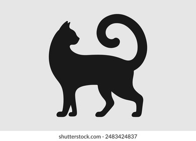 The image is a black silhouette of a cat. The overall design is simple and clean, suitable for various uses like logos, icons, or decorative elements.