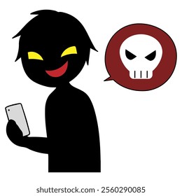 Image of a black silhouette of a villain holding a smartphone