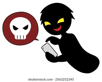 Image of a black silhouette of a villain holding a smartphone