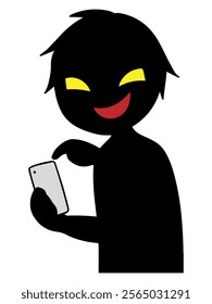 Image of a black silhouette villain holding a smartphone