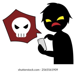 Image of a black silhouette of a villain holding a smartphone