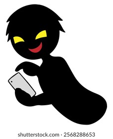 Image of a black silhouette villain holding a smartphone