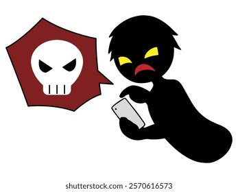 Image of a black silhouette of a villain holding a smartphone