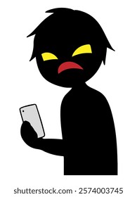 Image of a black silhouette of a villain holding a smartphone