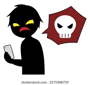 Image of a black silhouette of a villain holding a smartphone