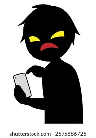 Image of a black silhouette of a villain holding a smartphone