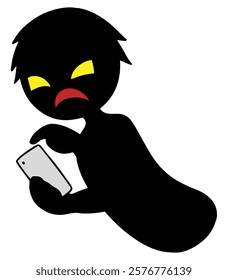 Image of a black silhouette of a villain holding a smartphone