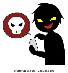 Image of a black silhouette of a villain holding a smartphone