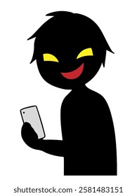 Image of a black silhouette of a villain holding a smartphone