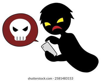 Image of a black silhouette of a villain holding a smartphone