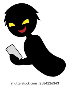 Image of a black silhouette of a villain holding a smartphone