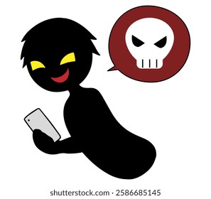 Image of a black silhouette of a villain holding a smartphone