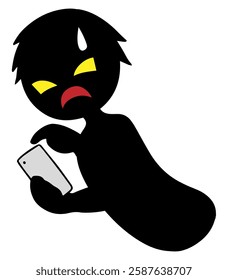 Image of a black silhouette of a villain holding a smartphone