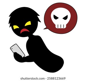 Image of a black silhouette of a villain holding a smartphone