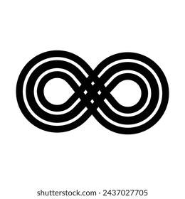 The image is a black and white drawing of an infinity symbol. The symbol is made up of three circles that are connected to each other