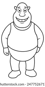 Image Black and white drawing of Shrek from Shrek, hands on hips