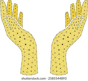 The image is a black and white drawing of two hands with a lot of dots
