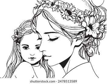 An image in black and white of two ladies, one younger and the other elder, tightly hugging one other