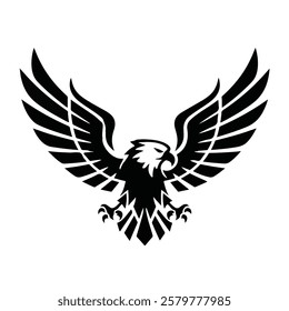 The image is a black-and-white stencil-style illustration of an eagle's head.