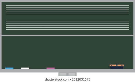 Image of a blackboard with musical staves, like those found in a music room