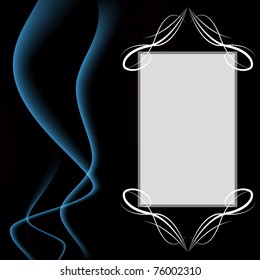 An image of a blank smoke background invitation with calligraphy swirls.