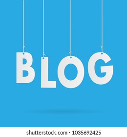 Image of BLOG hanging text isolated on a colorful blue background.