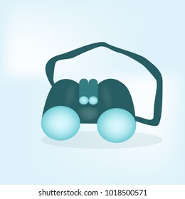 Image of blue binoculars for the touristic expedition or camping etc. At the light blue background.