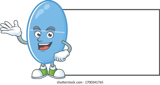 An image of blue capsule with board mascot design style