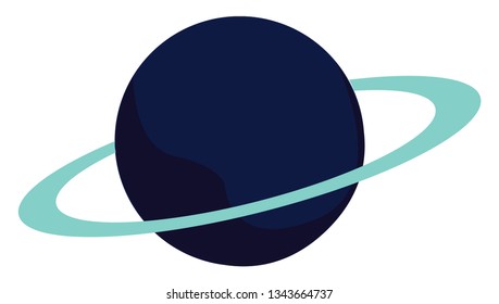 An image of a blue circle surrounded by a green ring depecting a planet vector color drawing or illustration