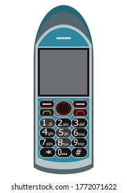 Image of a blue color, 2g keypad mobile phone vector graphic design.