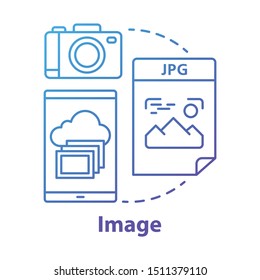 Image blue concept icon. Visual information idea thin line illustration. Pictures and photos. Files storage. Albums, photobooks and collages. Photographing. Vector isolated outline drawing