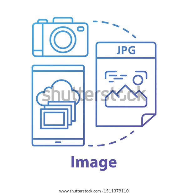 イメージの青のコンセプトアイコン 細い線のイラストを示すビジュアル情報 写真と写真 ファイルの保存場所 アルバム フォトブック コラージ 撮影 ベクター分離アウトライン図面 のベクター画像素材 ロイヤリティフリー