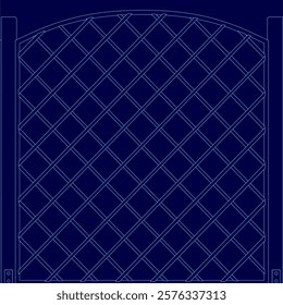 The image is a blue fence with a diamond pattern. The fence is made of metal and has a modern design. The blue colors create a sense of contrast and balance