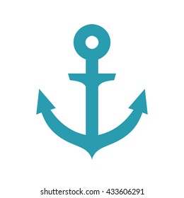 Image of blue flat anchor isolated on white background. Art vector illustration.