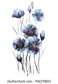 image of blue flowers in paints. Vector