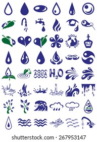 Image of  blue icons on white background with water theme.