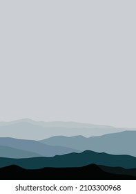 The image is in blue tones. Mountain peaks in light blue colors. Vector flat image in a modern style. Design for postcards, textiles, templates, posters.