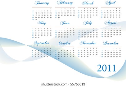 Image of a blue and white themed 2011 calendar.