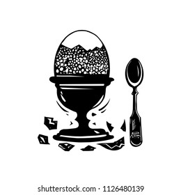 
Image of a boiled egg and a small spoon.Hand-drawn vector illustration of breakfast.