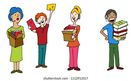 Ein Bild eines Cartoons für Mitarbeiter des Book Drive Dontation Call Center.