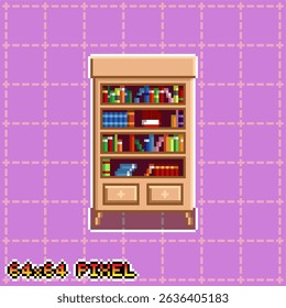 image of bookshelf with a simple pixel art style, for 64 x 64 size pixels